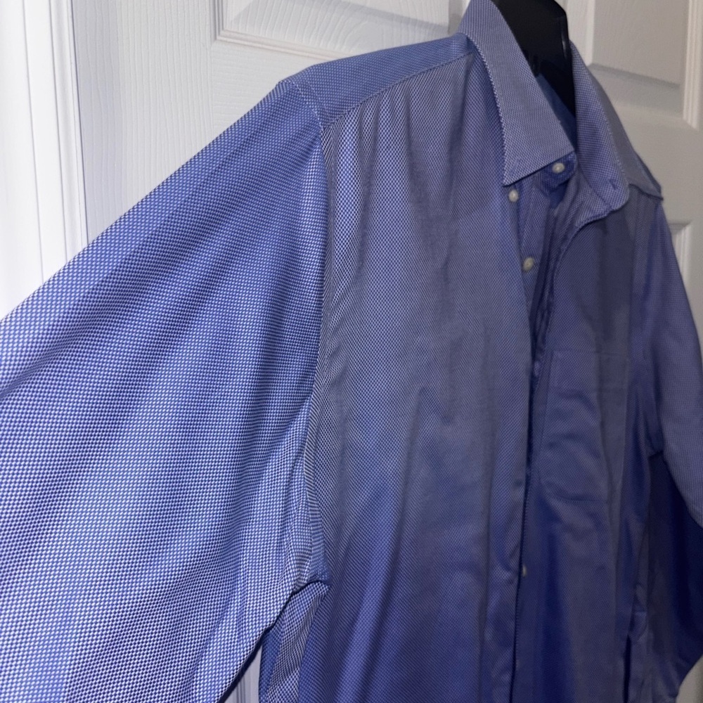 Peter Millar Nanoluxe Easy Care Button Down Shirt Blue White Plaid Mens L - Picture 3 of 6